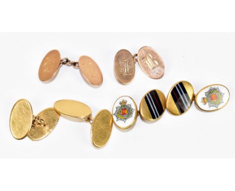 A pair of 18ct gold cufflinks, with engraved initials, 10g, a pair of 9ct gold cufflinks, weight 7.5g, and a pair of gilt met