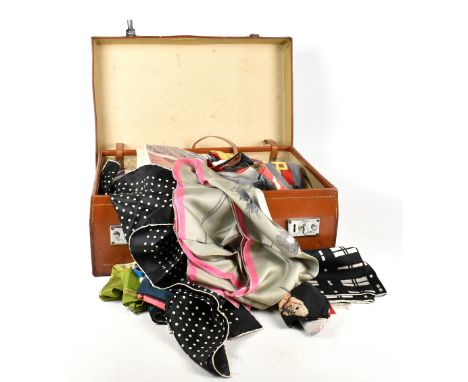 Over 100 vintage 100% silk scarfs in good condition, in individual wrappings, including Givenchy, Pierre Cardin, Jacqmar, Jea
