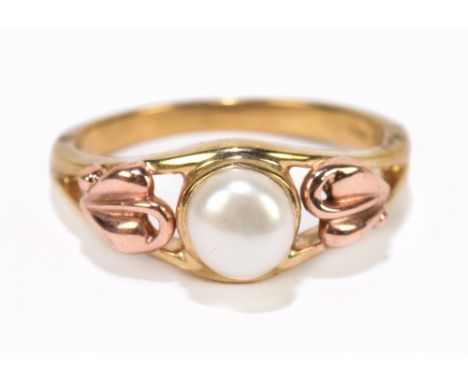 CLOGAU; a 9ct gold pearl ring, ring size Q, approx weight 4.3g.&nbsp;