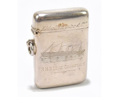 An unusual late Victorian hallmarked silver vesta case of rounded rectangular form, engraved with a four masted vessel and in