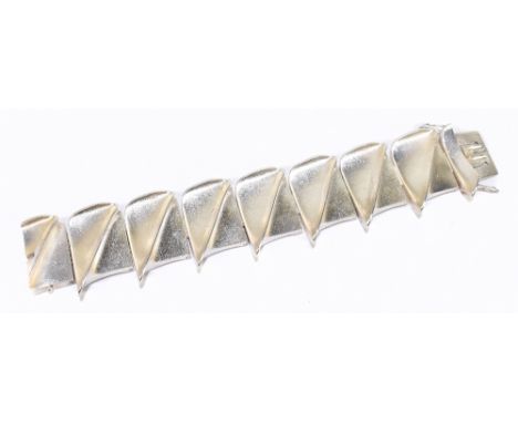BJORN WECKSTROM FOR LAPPONIA; a silver abstract bracelet, formed of seven main panels with similarly broad clasp, T7 for 1972