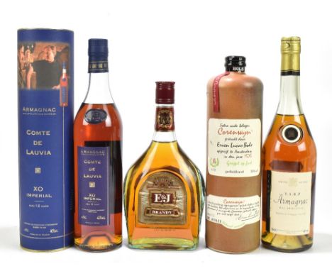 MIXED SPIRITS; a single bottle, Comte de Lauvia XO Imperial Cognac, aged 12 years, 40%, 70cl, a single bottle E&amp;J brandy,