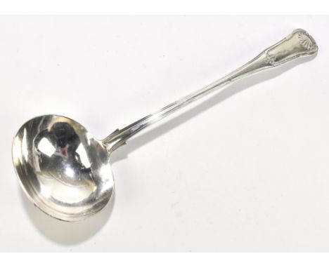 PHILLIP WEEKES; a Victorian hallmarked silver serving ladle in the Hour Glass pattern, Dublin 1839, length 34cm, approx. 10.2