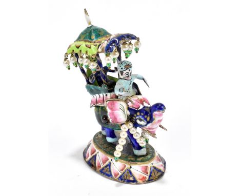 An Indian white metal and enamel elephant group, unmarked, height 7.5cmAdditional InformationSome loss to the enamel on the f