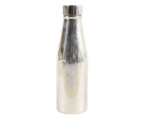 An Elizabeth II hallmarked silver novelty flask in the form of a bottle, London 1973, height 13cm, approx. 3.4ozt/106g.Additi