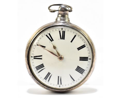 WILLIAM PRESTON OF LANCASTER; a 19th century silver pair cased pocket watch, with fusée movement and enamel dial, the case ha