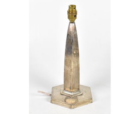 HAWKSWORTH EYRE &amp; CO; a hallmarked silver Art Deco lamp, Sheffield 1928, height without fitting 28cm.&nbsp;Additional Inf