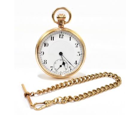 A gentleman's 9ct yellow gold crown wind open face pocket watch, the enamelled dial set with Arabic numerals and subsidiary s