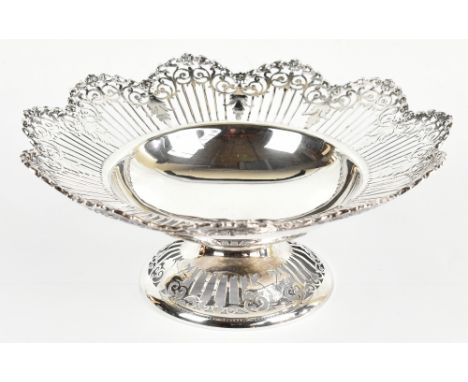 RF MOSLEY &amp; CO; a George V hallmarked silver pedestal bowl, with cast floral border outside a pierced body and plain cent