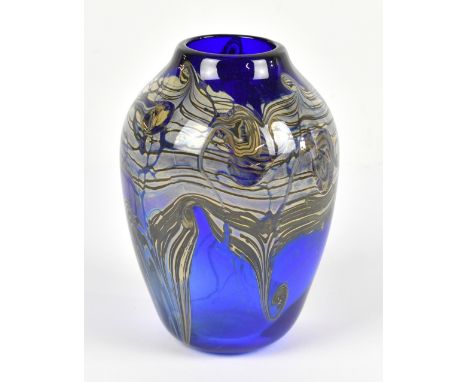 MARK CHAPMAN; a contemporary art glass vase of shouldered form, with iridescent stylised decoration, signed and dated 10-88, 