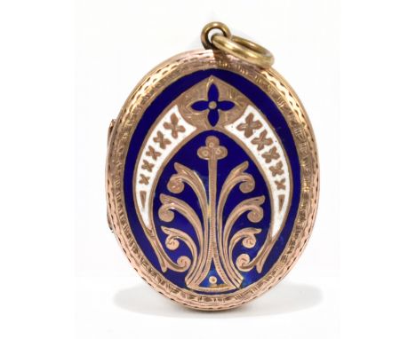 A yellow metal and enamel&nbsp;locket, approx. weight 10.8g.&nbsp;