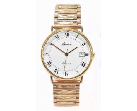 GENEVE; a lady's 9ct yellow gold quartz wristwatch, with Roman numerals to the circular dial, and subsidiary date aperture, l