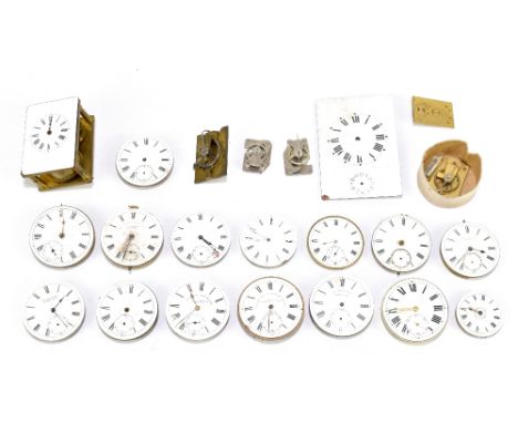 A group of fifteen pocket watch movements together with a carriage clock movement and parts.