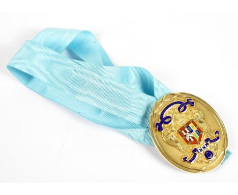 MASONIC INTEREST; a modern 925 silver gilt and enamel Master's Jewel with Collarette, 'United Grand Lodge of England 1717-201