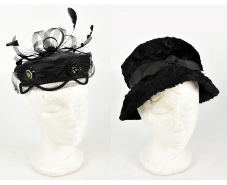 HARVEY NICHOLS OF KNIGHTSBRIDGE; a vintage black Persian lamb fur hat with ribbon and bow detail in Jenny Fischer, Belgrave S