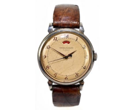JAEGER LECOULTRE; a gentleman's vintage stainless steel automatic wristwatch, with Arabic numerals to the dial, date aperture