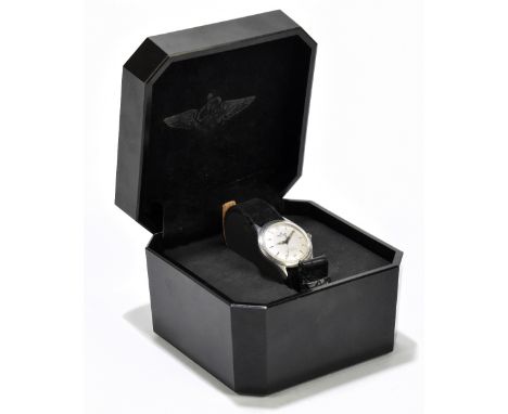 BREITLING; a 1950s gentleman's stainless steel wristwatch, the silvered dial set with Arabic numerals and batons, with sevent