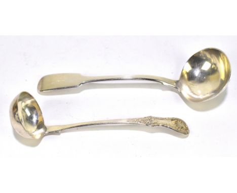 JOHN MUIR; a George IV hallmarked silver sauce ladle in the Kings pattern, Glasgow 1829, and further hallmarked silver sauce 