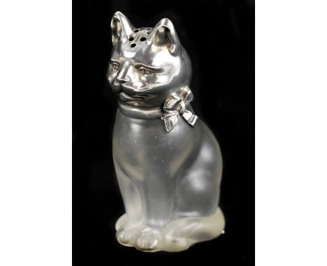 A German silver mounted glass pepperette, modelled as a cat, height 6.5cm.&nbsp;&nbsp;Additional InformationLight age wear bu