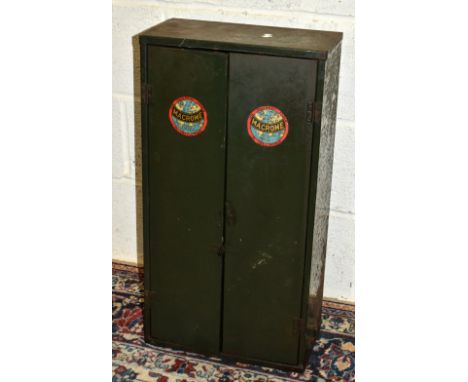 A vintage green painted “Macrome” tool cabinet, 68cm X 36cm