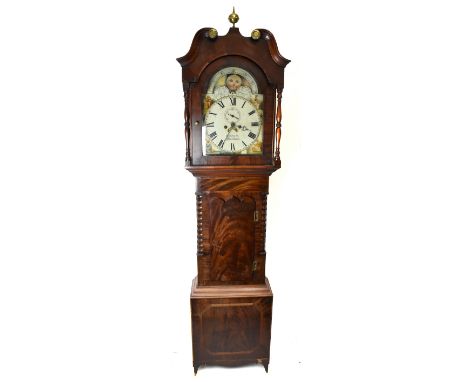 T. TAYLOR OF MANCHESTER; an early Victorian mahogany eight day longcase clock, the painted dial with Roman numerals, date ape