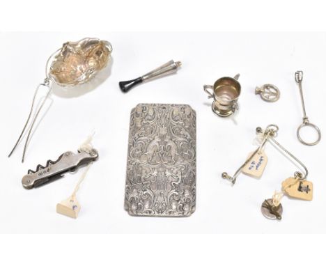 LEVI &amp; SALAMAN; an Edward VII hallmarked silver miniature tyg with presentation inscription, Birmingham 1907, together wi