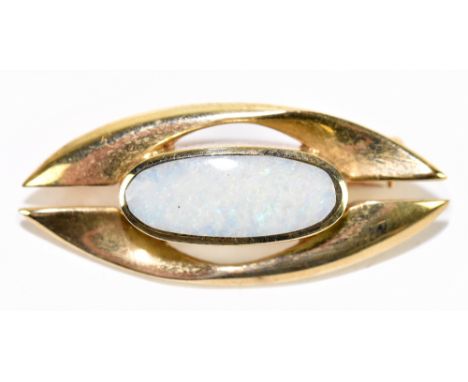 A 9ct yellow gold and opal pierced oval brooch, set with roller catch, 3.5 x 1cm, approx. 6.8g.Additional InformationSurface 