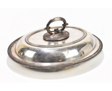 MARITIME INTEREST; an oval silver plated entrée dish and cover, engraved 'With Best Wishes From The Engine Room Department H.