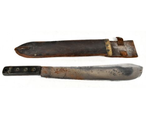 A machete, stamped 'Martin Dale, Made in England', blade length 38cm, in leather scabbard.