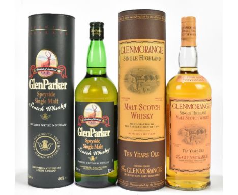 WHISKY; two bottles comprising Glenmorangie single Highland malt Scotch whisky, 10 years old, 40%, 1l, and Glen Parker Speysi