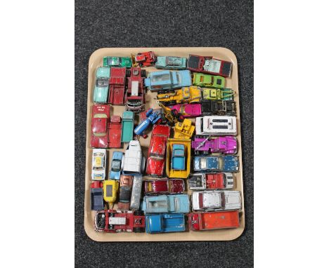 A tray containing mid 20th century and later die cast cars including Corgi, Matchbox etc 