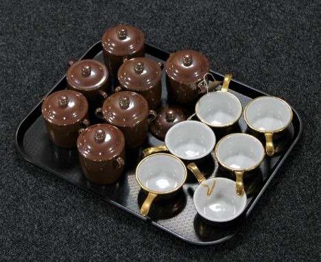 A tray containing seven Royal Worcester lidded pots together with a further six Royal Worcester ramekins with handles 
