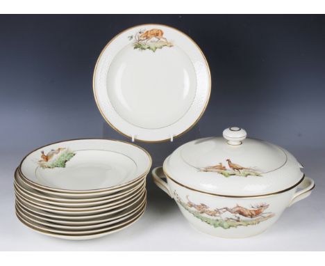 A Bavarian Thomas porcelain hunting service, first half 20th century, decorated with various game birds, sporting animals and