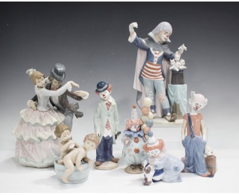 Seven Lladro figures, comprising Circus Magic, No. 5892, Littlest Clown, No. 5811, Destination Big Top, No. 6245, Pierrot wit