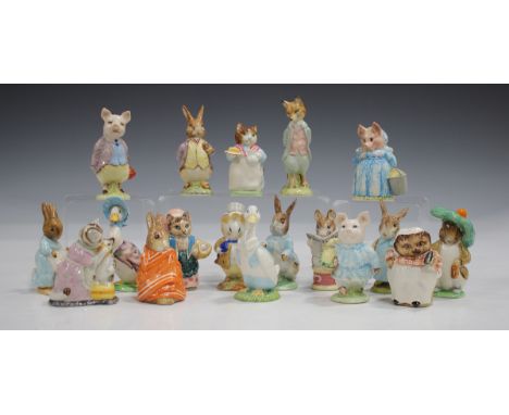 Eighteen Beswick Beatrix Potter figures, each mark BP-3b, comprising Ribby, Aunt Pettitoes, Pigling Bland, Cecily Parsley, Mr