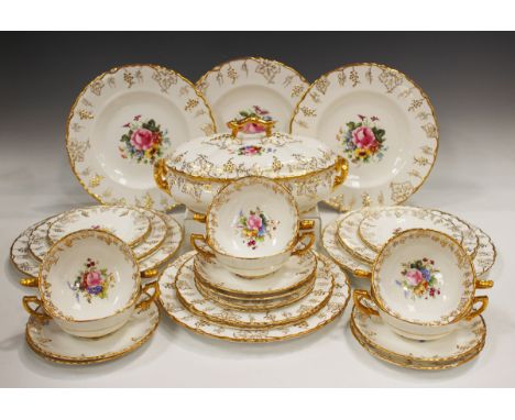 A Royal Crown Derby Vine pattern part service, comprising oval tureen and cover, two graduated oval platters, twelve dinner p
