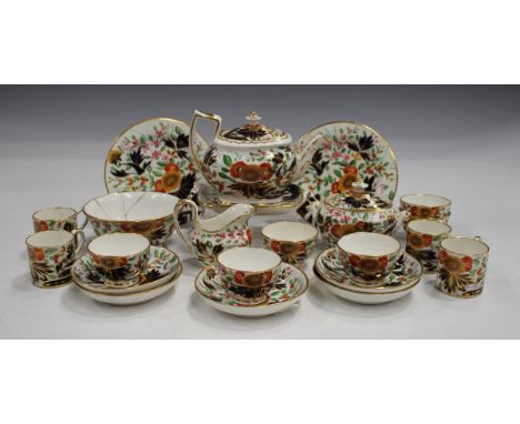 A rare Coalport miniature part tea and coffee service, early 19th century, painted and gilt in the Finger and Thumb Imari Jap