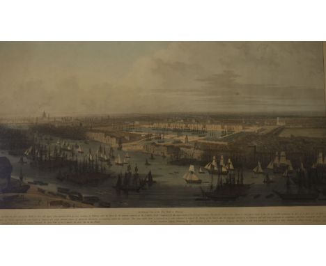 William Daniell (1769-1837), coloured lithograph, 'An elevated view of the New Dock at Wapping', 40 x 78cm