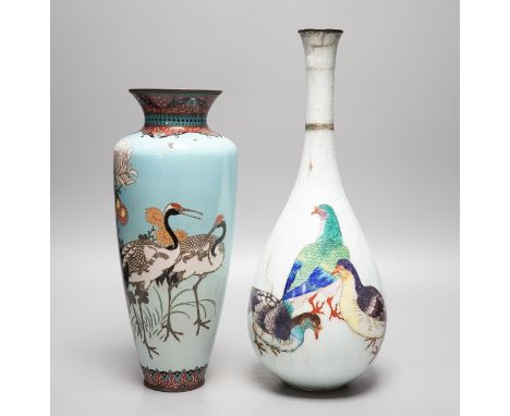 Two Japanese cloisonné enamel vases, tallest 36.5cm, Meiji period