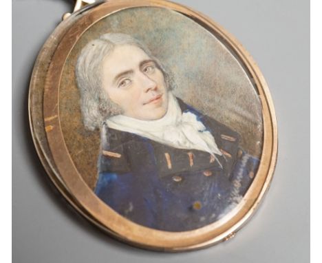 A 19th century portrait miniature on ivory of a gentleman in naval uniform, height 7cm