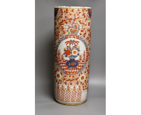 An Imari pattern cylindrical stick stand