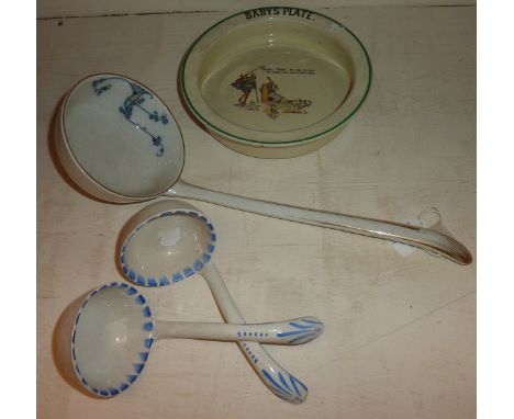 Large ceramic ladle & two small ladles & baby's plate 'Hark Hark The Dogs Do Bark.....'
