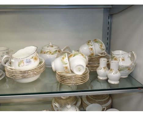 A good quantity of Duchess bone china dinner and tea ware including cups, saucers, side and dinner plates, cruet etc, in oran