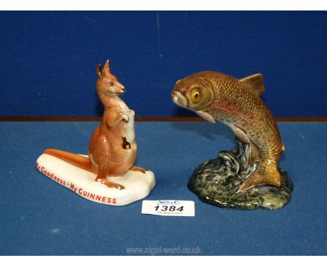 A Carltonware Guinness china figure of a kangaroo and a Beswick figure of a trout, 4'' tall