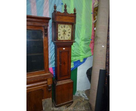 An Oak cased 30 hour Longcase Clock for restoration having a painted face with Roman numerals, inset semi-circular date regis