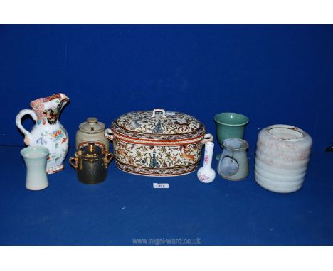 A quantity of china to include a Portuguese lidded 2 handled tureen (chipped), Zaalberg pottery pot (chipped), Coalport posy 