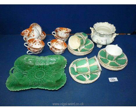 A quantity of china including Wedgwood cabbage dish, green, cream and white cups and saucers marked 444 in red to base, orang