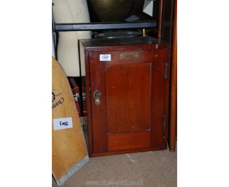 A Pistol Cupboard with key and interior shelf, 12'' x 10'' deep x 16 1/2'' tall.