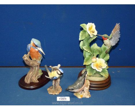 A Wedgwood Kingfisher, Gorham Mint collection Humming  Bird, Goebel "Blue tit" and Beswick "Nuthatch" .