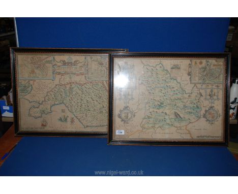 Two antique John Speed Wales interest maps - Brecknock and Glamorgan:  the first an early edition sold by Humble, Glamorgan l